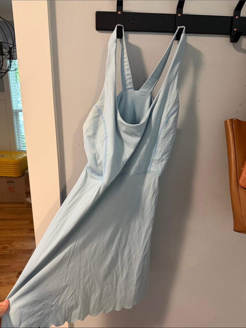 Light Blue V-Neck Sleeveless Scallop Hem Dress